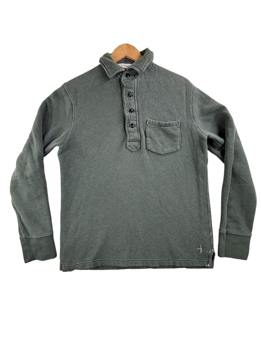 Relwen Sweatshirt Mens Small Green Henley Pullover Pocket Collar Cotton Knit